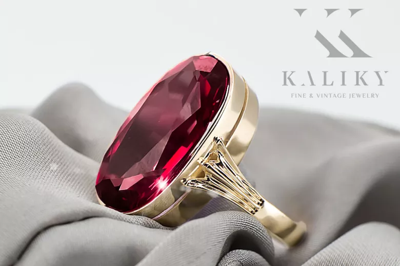 Inel Rubin Aur galben 14K Vintage bijuterii vrc113y